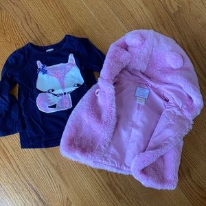 Gymboree Sly Fox Long Sleeve shirt with Pink Faux Fur vest
